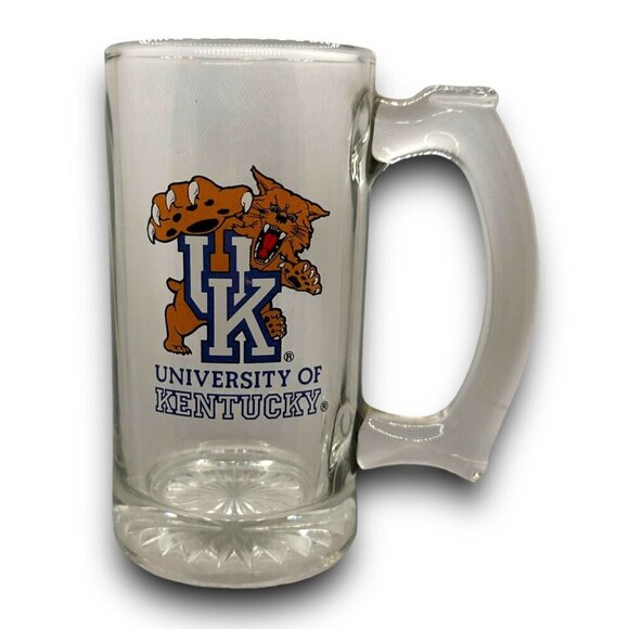 University Of Kentucky Wildcats Glass Beer Mug Vintage Original Cat Logo Mint - Picture 1 of 5